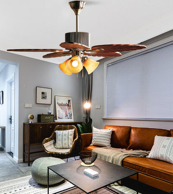 5 Blades 52In Solid Wood Ceiling Fan Dengan Blades Kayu Asli