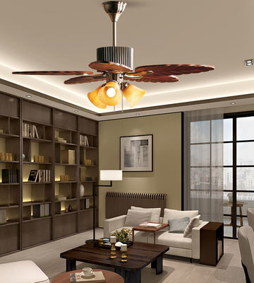 5 Blades 52In Solid Wood Ceiling Fan Dengan Blades Kayu Asli